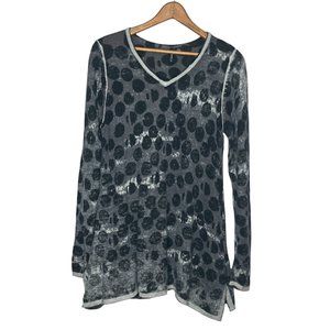 Ethyl Clothing Medium M Black Gray Polka Dot Alpaca Blend V-Neck Tunic‎ Sweater